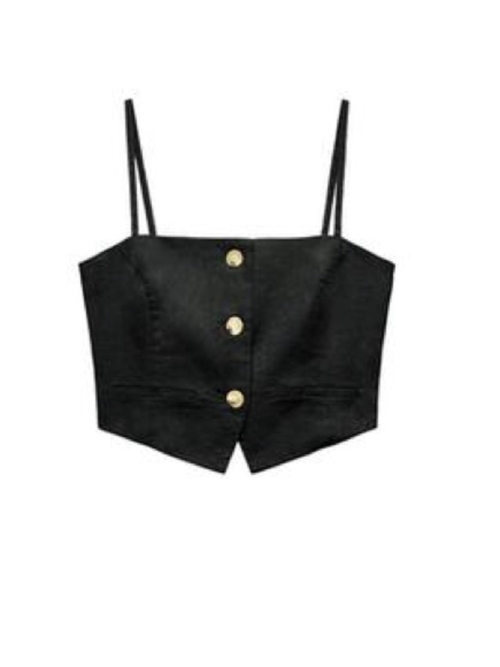 Zara Linen Blend Black Thin Strapped Vest Cropped Top